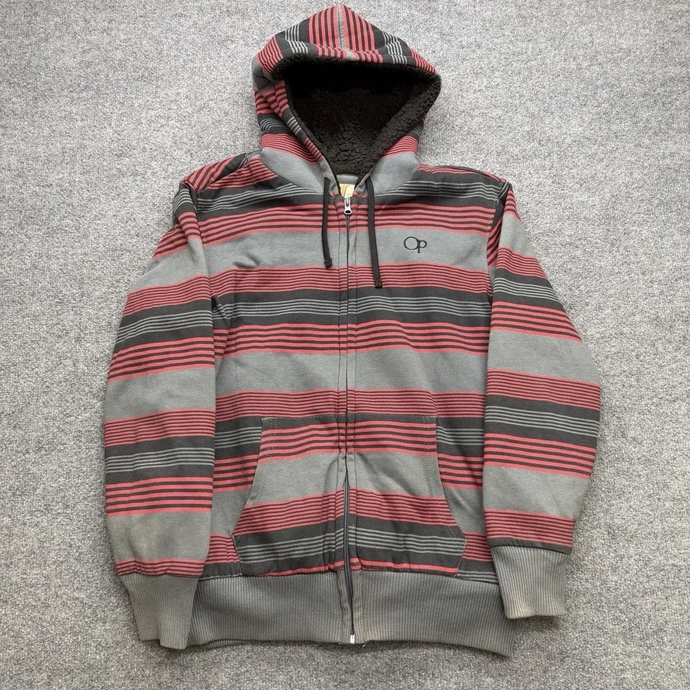 Ocean Pacific Y2K Men's Lined Striped Jacket Size Small Red/Black Surf